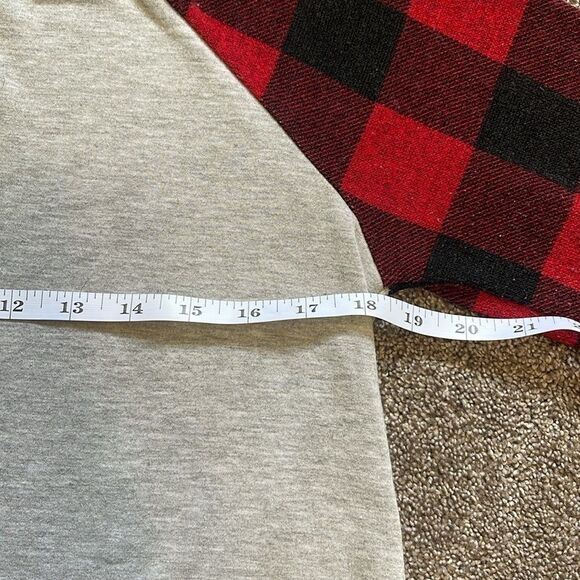 12PM by MON AMI women’s Red RAGLAND plaid sleeves sweatshirt / top / grey Large - Picture 9 of 10